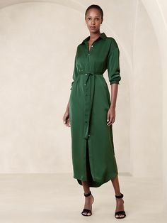 Tie-Waist Maxi Shirtdress | Banana Republic Factory Dresses For Women Classy, Dramatic Clothes, Dresses Church, Shirt Dress Summer, Silk Shirt Dress, Maxi Shirt Dress, Banana Republic Factory, Mom Dress, Long Shirt Dress