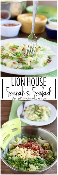 the lion house salad is ready to be eaten with a fork and knife in it