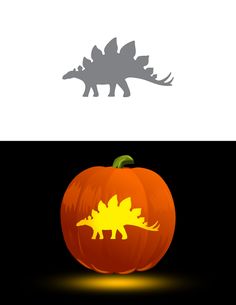 a pumpkin with an image of a dinosaur on it