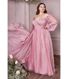 Plus Size Petal Blush Chiffon Sweetheart Bridesmaid Goddess Gown - Unique Vintage - Womens, PROM AND SPECIAL OCCASION Long Sleeve Chiffon Dress, Cinderella Divine, Gown Plus Size, Full Length Dress, Satin Gown, Chiffon Gown, Chiffon Long Sleeve, Prom Dresses Long With Sleeves, Puffy Sleeves