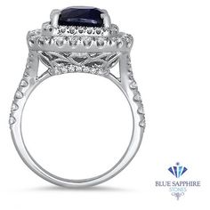 Stunning double diamond halo design Perfect way to pop the question! GIA Certified sapphire center stone We love this unique blue sapphire ring. The perfect royal blue center stone is surrounded by not just one but two diamond halos along with diamonds lining the band. Isn't this the perfect ring for that special woman? She's unique and playful, yet classic and chic. We think it suits her quite nicely! All rings come in a standard size, but may be resized upon customer's request. The 4.35 carat Halo Sapphire Ring With Diamond Accents, Sapphire Diamond Halo Ring In Fine Jewelry Style, Sapphire Halo Ring With Diamond Accents, Sapphire Diamond Ring With Halo Setting In Fine Jewelry, Anniversary Lab-created Sapphire Ring With Halo Setting, Halo Ring With Sapphire Gemstone In Round Cut, Sapphire Halo Ring With Gemstone In Round Cut, Fine Jewelry Sapphire Diamond Ring With Halo Setting, Sapphire Halo Ring With Lab-created Gemstone