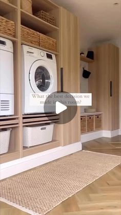 an image of a laundry room with washers and dryers on the shelves in front of them