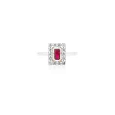 This is part of Chairish’s Fine Jewelry assortment.  Dainty Baguette Ruby Halo Diamond Ring Gift for Girlfriend in 14K Gold featuring natural ruby of 0.38 carats and diamonds of 0.38 carats. The gorgeous handcrafted ring goes with every style. Ruby improves mental strength. Designed with baguette cut ruby in center with diamonds that makes it a perfect fit to wear it on your occasion or style it with any of your basic outfit to give it a glam. This is a perfect Handmade Jewelry, Bridal Shower Gift, Valentine Gift, Gift For Sister, Mother Daughter Gift, Bride To Be Gift, Bridesmaid Gift, Mom Gift, BFF Gift, Best Friend Gift, Anniversary Present, Wife Gift, Gift for Her or any Holiday Gift for Mother, Sister, Daughter, Grandma, Fiancé, Girlfriend, Valentine, Family or Friend on your list. Elegant Ruby Ring With Baguette Diamonds For Formal Occasions, Elegant Ruby Ring With Baguette Diamonds For Formal Events, Elegant Ruby Ring With Baguette Diamonds, Formal Ruby Ring With Baguette Diamonds, White Gold Ruby Ring With Baguette Diamonds, Ruby Rings With Baguette Diamonds For Anniversary, Anniversary Ruby Ring With Baguette Diamonds, Anniversary Ruby Rings With Baguette Diamonds, Luxury Ruby Ring With Baguette Diamonds For Anniversary