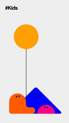 the poster for kids's art project, featuring two colorful shapes and an orange balloon