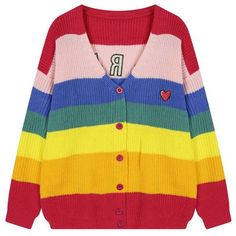 boring heart rainbow cardigan boogzel apparel Rainbow Cardigan, Rainbow Top, Rainbow Outfit, Yellow Cardigan, Yellow Top, Embroidered Sweater, Cardigan Top, Retro Stil, Rainbow Stripes