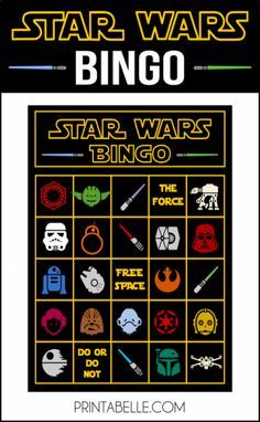 the star wars bingo game is shown in black and white, with different symbols on it