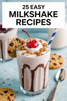 two glasses filled with milkshake and cookies