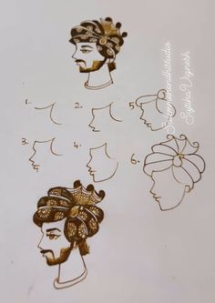 some drawings of different types of hair and hairstyles on a white sheet with gold foil