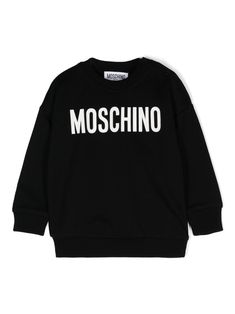 black cotton jersey texture crew neck logo print to the front long sleeves ribbed cuffs and hem French terry lining straight hem press-stud fastening at the shoulder Dress With Jean Jacket, Baby Boy Accessories, Moschino Kids, Dolce And Gabbana Kids, Kids Logo, Stella Mccartney Kids, Suits Coats, Printed Sweatshirts, Swimwear Tops