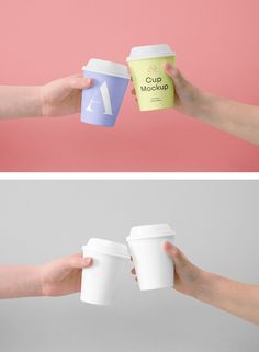 two hands holding coffee cups in different positions