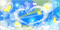 an abstract background with hearts and stars in the center, on which is a blue sky