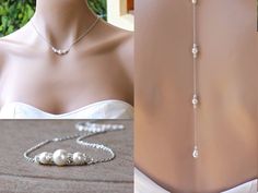 Adjustable Pearl Backdrop Necklace For Wedding, Adjustable Wedding Backdrop Necklace With Pearl Pendant, Adjustable Pearl Pendant Backdrop Necklace For Wedding, Minimalist Pearl Backdrop Necklace For Wedding, Pearl Backdrop, Bridal Backdrops, Bridal Backdrop Necklace, Backdrop Necklace, Pearl Bracelet Wedding