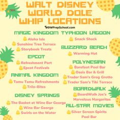 the walt world's pineapples are featured in this poster for disney world