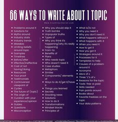 a purple poster with the words 6 ways to write about topic in white letters on it