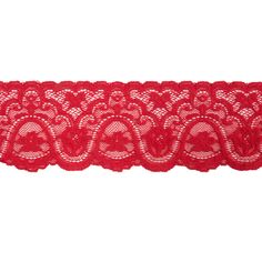 a red lace with an intricate design on it