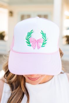 Upgrade your hat game with the So Bowlicious Hat! This pink hat features a unique embroidered bow design and an adjustable snapback for a perfect fit! Stand out from the crowd and add a touch of style to any outfit! Cute Adjustable Hat With Bow, White Snapback Mini Hats For Spring, Cute Spring Hat With Curved Bill, Pink Bow Hat For Spring, Cute Curved Bill Hat For Spring, Snapback Hat With Short Brim For Spring, Cute Adjustable Snapback Hat For Spring, Cute White Hat With Bow, Cute White Hats With Bow