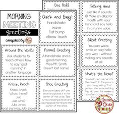 printable morning meeting worksheets for students to practice their language skills and writing