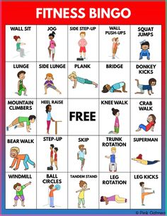 a poster showing the different exercises for kids to do in their own bodybuilding class