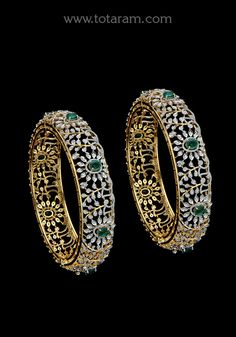 18 karat gold diamond kada for women with color stones - set of 2 (1pair)
  note : this item comes with a clip. so that you can open it and wear it directly on your wrist.
  note : minimum size : 2-5 & maximum size : 2-6.

  

introducing our exquisite 18 karat gold diamond kada for women with color stones - set of 2 (1pair). this stunning piece of jewelry is a true testament to indian craftsmanship, perfect for those who appreciate the beauty and elegance of diamond jewelry.
  
  made with the Hand-set 22k Gold Jewelry For Anniversary, Traditional Gold Bangle With Diamond Accents, Fusion Style Diamond Jewelry In Yellow Gold, Hand Set Diamond Bangle For Festivals, Festival Diamond Bangle, Festival Gold Jewelry With Diamond Accents, Traditional Diamond Bangle With Diamond Accents, Gold Diamond Bangle For Festivals, Traditional Bangle With Diamond Accents For Anniversary