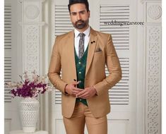 Light brown Men 3 piece suit, wedding wear  suit, groom stylish suits, premium men suit, groom wear suit, and groomsmen suit by Weddingwearstore on Etsy