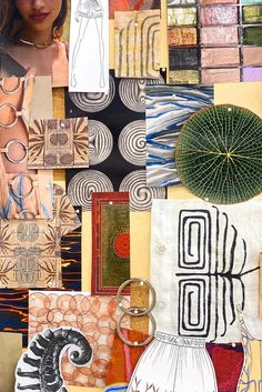 a collage of art work with various items on it