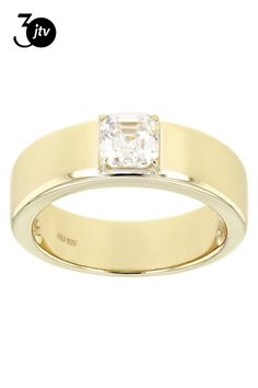 1.40ct square octagonal Asscher cut Lab Created Strontium Titanate 18k yellow gold over sterling silver men's ring. Measures approximately .19" L x .13" W. Not sizeable. Silver Mens Ring, Sterling Silver Mens Rings, Asscher Cut, Mens Silver Rings, Mens Ring, Sterling Silver Mens, Men's Ring, Silver Man, 18k Gold