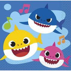 three cute little sharks with music notes