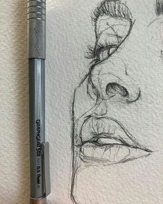 a pencil drawing of a man's face with his eyes closed and nose open