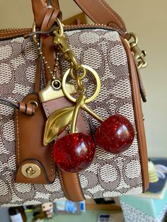 Coach Cherry Charm, Cherry Coach Wallet, Cherry Keychain, Coach Cherry Bag Charm, Cherry Bag Charm, Cute Pink Bag Charm Keychain, Luxury Bag Charm With Keychain, Coach Keychain, Purse Charms