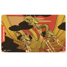 a computer mouse pad with an image of two dragon on the front and one in the back