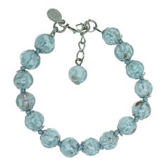 "Murano Glass Bracelet Light Blue Silver Handmade Venice 15 Beads Italy made on the Island of Murano in Venice by glass technicians. Maximum length when opened 20cm. Every Murano item is different so your purchase will completely unique. Item will be sent within 24 working hours of purchase. Murano Glass Lampworking is a technique that allows modelling a glass rod (full or not), making the glass reaching a temperature such as to make it \"soft\". This temperature is reached thanks to the use of a flame obtained from disbursement contemporarily of methane and oxygen. This technique permits to create different objects (such as beads, pendants, rings, various miniature objects), whose value is derived from the ability of the artisan workmanship and stylization. Thanks to this type of processi Miniature Objects, Glass Bracelet, Working Hours, Silver Leaf, Murano Glass, Fused Glass, Blue And Silver, Handmade Silver, Jewellery And Watches