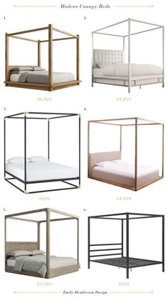 four different types of beds with metal frames