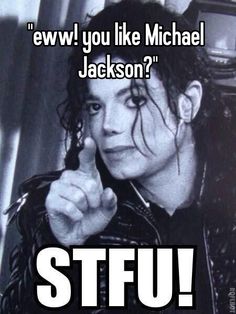 a woman pointing at the camera with text that reads, i saw you like michael jackson?