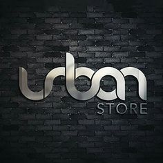 the urban store logo is shown on a black brick wall with silver letters that read urban store