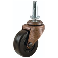 a brown casteor with black wheels on a white background