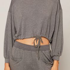 New . Crop Top. Comfortable Long Sleeve Tops For Lounging, Chic Tops For Lounging In Fall, Chic Fall Tops For Lounging, Long Sleeve Tops For Spring Lounging, Gray Long Sleeve Tops For Daywear, Comfortable Lounging Tops For Spring, Casual Gray Top For Relaxation, Comfortable Gray Tops For Lounging, Gray Relaxed Fit Top For Lounging