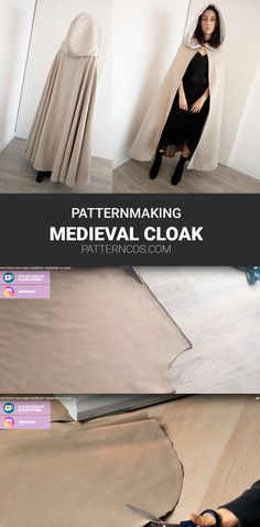 Simple Cloak Sewing Pattern, Making A Cloak, Fantasy Cloak Pattern, Medieval Dress Diy Easy, Ren Faire Cloak Pattern, Long Hooded Cloak Pattern, Witches Cloak Pattern, Simple Cloak Pattern, How To Sew A Cloak With Hood