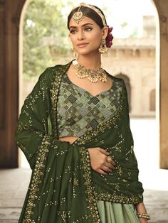 Buy incredible pista green and olive green silk festive lehenga choli online for celebrating upcoming diwali festival celebration. Shop this incredible lehenga choli which comes with silk blouse and silk blouse. Sequins Lehenga, Ghaghra Choli, Silk Lehenga Choli, Pista Green, Stitched Lehenga, Party Wear Gown, Indian Bridal Lehenga, Green Lehenga, Saree Gown