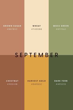 the color scheme for november is shown in shades of brown, green and yellow with black lettering