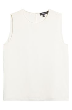 This staple sleeveless blouse is cut from luxe silk for timeless elegance. 25" length (size Medium) Jewel neck Sleeveless 100% silk Dry clean Imported Elegant White Vest Top, Elegant Sleeveless Tank Top, Chic Sleeveless Tank Top For Formal Occasions, Elegant White Sleeveless Top, White Formal Sleeveless Top, Elegant Sleeveless Blouse Tank Top For Work, Chic Silk Tank Top For Work, Classic Sleeveless Spring Camisole, Classic Sleeveless Camisole For Spring