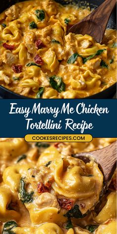 Creamy, cheesy, and full of flavor, this Marry Me Chicken Tortellini brings tender chicken, fresh spinach, and tortellini together in a mouthwatering sauce. An irresistible skillet meal! Chicken Cheese Tortellini, Marry Me Chicken Tortellini, Main Dinner Dishes, Crock Pot Tortellini, Cheese Tortellini Recipes, Food For Work, One Pot Chicken Recipes, Tortellini Recipe, Week Night Meals