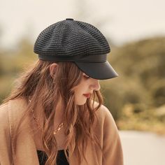 The EMES SHOP cap is detailed with a luxe tweed top material. Features a structured shape and baker boy design.MATERIAL:100% BrushedPoly BlendCIRCUMFERENCE MEASUREMENTS: 56-58cm 22-23in Black Beret With Short Brim For Fall, Black Baseball Cap For Fall, Black Tweed Cap, Black Casual Tweed Hat, Casual Black Tweed Hat, Black Fall Hats For Workwear, Black Hat For Workwear In Fall, Black Fall Workwear Hat, Black Hat For Workwear In Winter