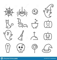 halloween icons in black and white on a white background stock photo image 519781