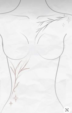 a drawing of a woman's breast with snowflakes on it and branches