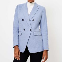 Loft Melange Double Breasted Modern Blazer, Size 00p. New With Tags. Color Is Super Hard To Capture, Refer To Stock Photo. Muted Light Blue, Velvet Jackets Women, Velvet Blazer Women, Modern Blazer, Bright Blazer, Yellow Knit Sweater, Blue Exterior, Black White Blazer, Fitted Blazer Jacket