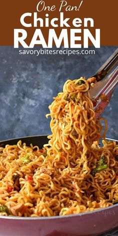 one pan chicken ramen with broccoli and carrots