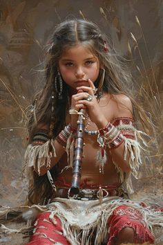 A Young Native American Girl with Her Flute Canvas – NativeShinee Montana Life, Native American Girl, Native American Children, Native American Images, Native American Quotes, Native American Artwork, Native American Peoples, Native American Heritage, Native American Culture