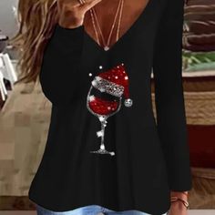 Noracora Black Holiday V-Neck Long Sleeve Red Wine Glasstopped W/Santa's Hat Tee Small, Pullover, Oversized, Loose Fit. Nwt & In Bag. Pops In Pictures!! Bundle And Save!! 15% On 3 Or More Items And Free Shipping On Totals Of $100.00 Or More With A 5 Lb. Max., Fast Shipper (1-2) Days, ***** 5 Star Seller, Pet Free, Smoke Free. Condition Disclaimer: We Like To Sell New Or Like New Items, We Check For: Defects, Spots, Fading, Snags, Holes, Rips, Tears, Pilling, Fraying, Stains, Missing Buttons Othe Santa Hat, New Items, Red Wine, 5 Star, Wine Glass, Long Sleeve Tees, Loose Fitting, Black And Red, Like New