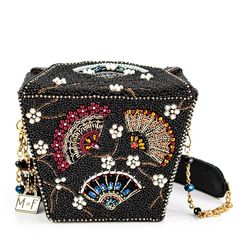 PRICES MAY VARY. Unique and Luxurious Design: The Mary Frances Fanfare Handbag is a bold and luxurious accessory inspired by a take-out container. It features blossoming embroidered branches and multiple dancing fans, adorned with sparkling bead and pearl embellishments, creating a true statement piece. Versatile Wear Options: With a removable padded shoulder chain strap that converts to a top handle, this handbag offers two-way wear for added versatility and convenience. Secure Closure: Equippe Embellished Black Bags For Festivals, Black Embellished Bags For Festivals, Black Evening Bags For Festivals, Traditional Black Shoulder Bag For Evening, Traditional Black Shoulder Bag For Evenings, Elegant Black Bags For Festivals, Traditional Black Embellished Bag, Black Embroidered Shoulder Bag For Festivals, Black Rectangular Shoulder Bag For Festivals