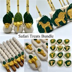 the safari treats bundle includes gold and green decorations